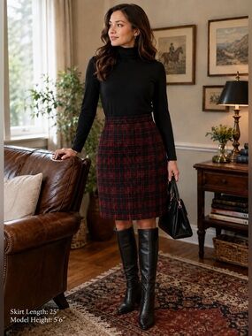 VTG Wool Norton McNaughton Tartan Plaid Pencil Skirt Sz 8 Back Slit Zip Academia